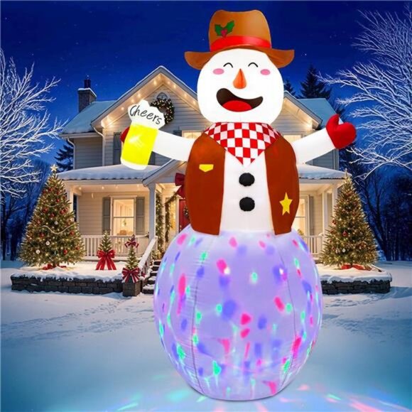 8FT Funny Christmas Inflatable Outdoor Decor, Giant Inflatable Cowboy Snowman - Picture 1 of 7
